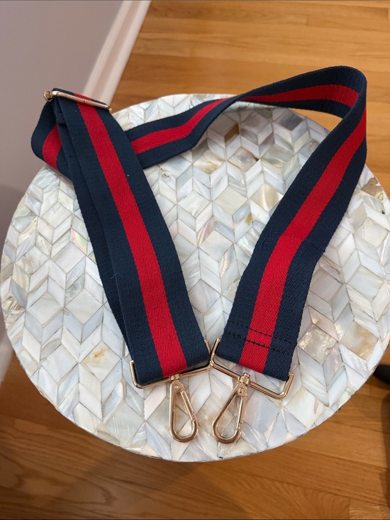 Handbags - Wide Navy and Red Striped Bag Strap with Gold Hardware